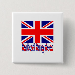 Bóton Quadrado 5.08cm Bandeira do Reino Unido e Palavra