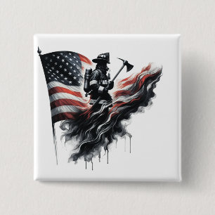 Bóton Quadrado 5.08cm Bandeira dos Estados Unidos. Bombeiro