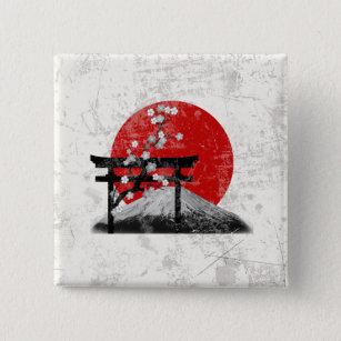 Bóton Quadrado 5.08cm Bandeira e símbolos de Japão ID153
