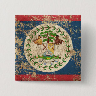 Bóton Quadrado 5.08cm Bandeira envelhecida áspera de Belize do vintage