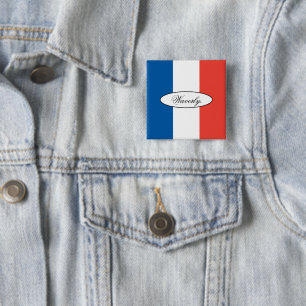 Bóton Quadrado 5.08cm Bandeira Francesa Personalizada Moderna Nome Perso