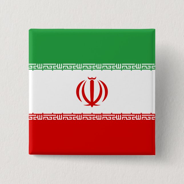 Bóton Quadrado 5.08cm Bandeira Iraniana (Irã) (Persa) (Frente)