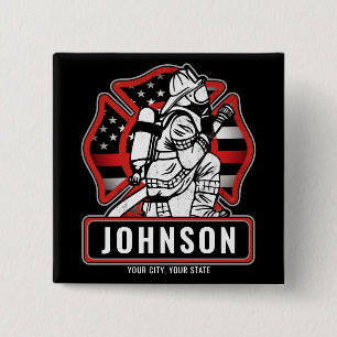 Bóton Quadrado 5.08cm Bandeira Patriótica do Bombeiro Personalizado