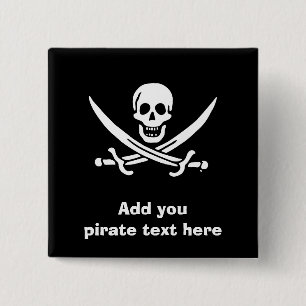 Bóton Quadrado 5.08cm Bandeira pirata de Jolly Roger