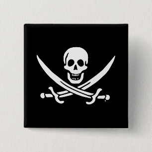 Bóton Quadrado 5.08cm Bandeira pirata de Jolly Roger