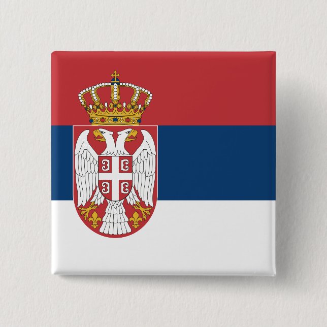 Bóton Quadrado 5.08cm Bandeira Sérvia (Frente)