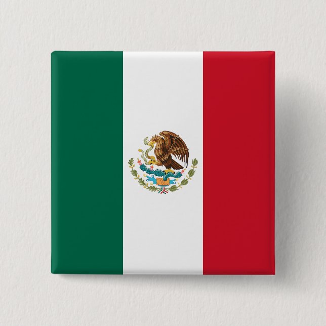 Bóton Quadrado 5.08cm Bandera do México Bandeira nacional mexicana (Frente)