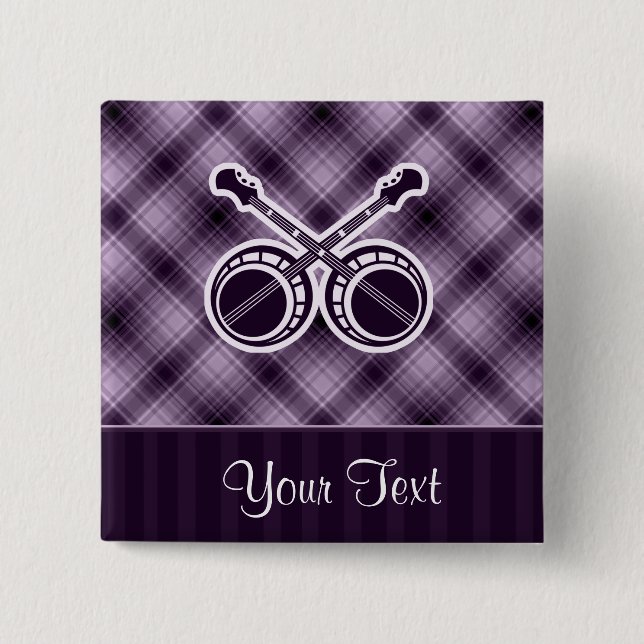 Bóton Quadrado 5.08cm Banjos de duelo roxos (Frente)