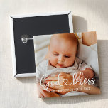 Bóton Quadrado 5.08cm Baptism Simple Modern Heart Baby Photo<br><div class="desc">This simple and modern design is composed of serif typography and add a custom photo,  add baby's name and month and year of baptism</div>