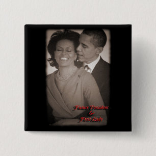 BÓTON QUADRADO 5.08CM BARACK & BOTÃO DE MICHELLE OBAMA