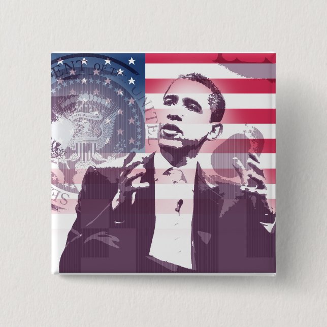 Bóton Quadrado 5.08cm Barack Obama - Botão (Frente)