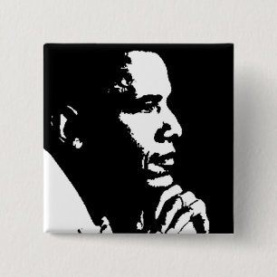 Bóton Quadrado 5.08cm Barack Obama - Perfil Preto e Branco