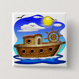 Bóton Quadrado 5.08cm Barco de Pesca Cartoon