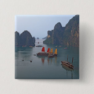 Bóton Quadrado 5.08cm Barcos à vela em Ha Long Bay - Vietname, Ásia