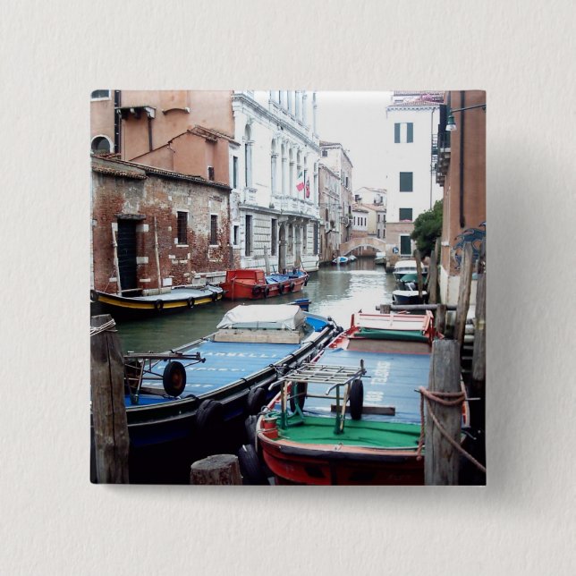 Bóton Quadrado 5.08cm Barcos em Veneza (Frente)