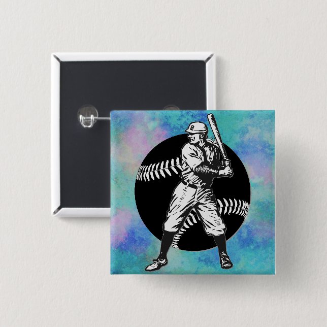 Bóton Quadrado 5.08cm Baseball:Botão Vintage (Frente & Verso)