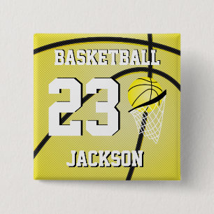 Bóton Quadrado 5.08cm Basquete Amarelo e Branco Personalizar