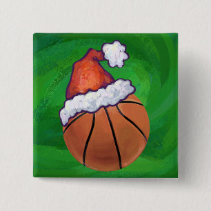 Bóton Quadrado 5.08cm Basquete de Papai Noel em Verde