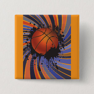 Bóton Quadrado 5.08cm Basquete Urbano Abstrato Grunge Retrô Esportes