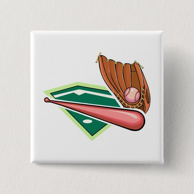 Bóton Quadrado 5.08cm Bastão & bola cor-de-rosa com luva (Frente)