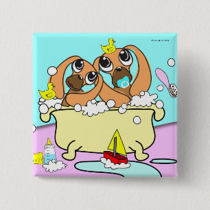 Bóton Quadrado 5.08cm Bathtub Dachshund Puppy Button 5