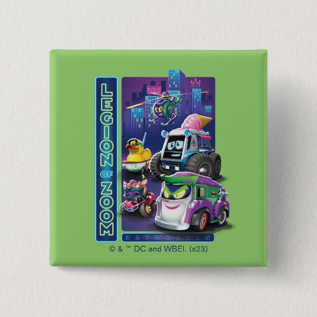Bóton Quadrado 5.08cm BatWheels™ - Legião de Zoom (Frente)
