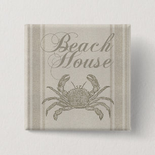 Bóton Quadrado 5.08cm Beach House Crab Seashore