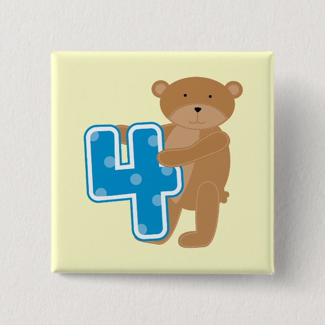 Bóton Quadrado 5.08cm Bear 4º aniversário Camisetas e presentes (Frente)
