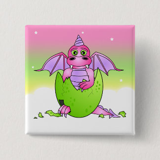 Bóton Quadrado 5.08cm Bebê bonito do dragão em ovo rachado - rosa/roxo