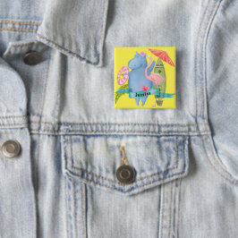 Bóton Quadrado 5.08cm Bebê Bonito Hippo com Nome Personalizado Flamingo