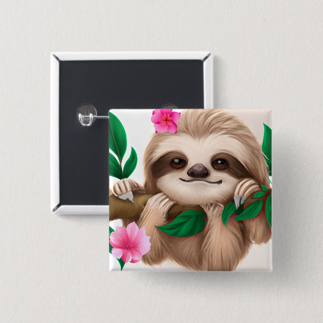 Bóton Quadrado 5.08cm Bebê bonito mordendo em uma árvore (Frente & Verso)