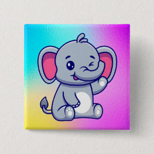 Bóton Quadrado 5.08cm Bebê Elefante Fofo Sentado Cartoon-23800