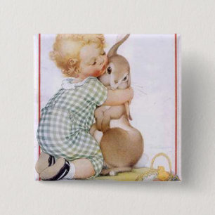 Bóton Quadrado 5.08cm Bebê Hugging Coelhinho da Páscoa