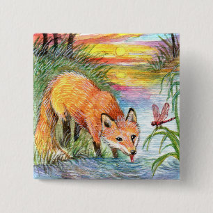 Bóton Quadrado 5.08cm Bebendo do Fox pelo beira-rio