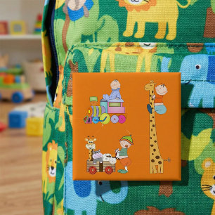 Bóton Quadrado 5.08cm Bebês com Nursery Train Giraffe and Wagon