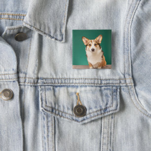 Bóton Quadrado 5.08cm Bebês Mais Pobres   Corgi em Teal