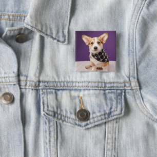 Bóton Quadrado 5.08cm Bebês Mais Pobres   Corgi Puppy Skull Bandana