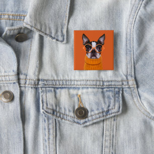 Bóton Quadrado 5.08cm Bebês Mais Pobres   Orange Boston Terrier