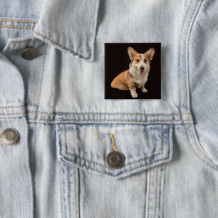 Bóton Quadrado 5.08cm Bebês Mais Pobres Retrato de Corgi a preto