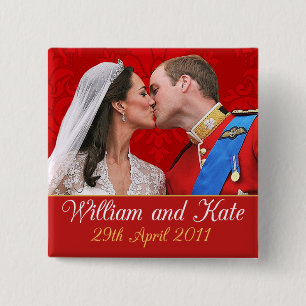 Bóton Quadrado 5.08cm Beijo real do casamento de William e de Kate