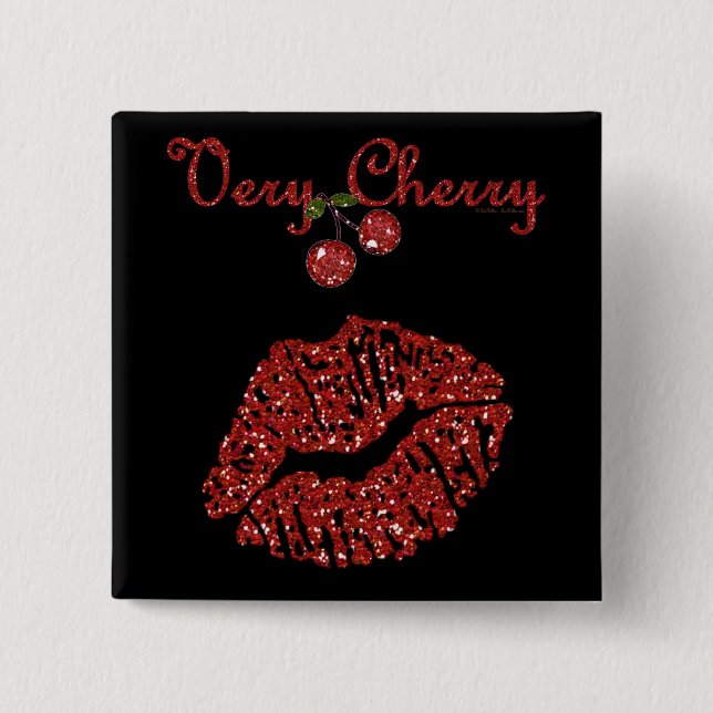 Bóton Quadrado 5.08cm Beijo Rockabilly Muito Cerejado (Frente)