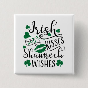 Bóton Quadrado 5.08cm Beijos Irlandeses e Desejos de Shamrock