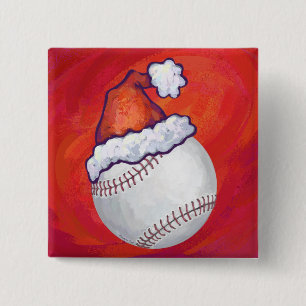Bóton Quadrado 5.08cm Beisebol com Papai Noel em Vermelho
