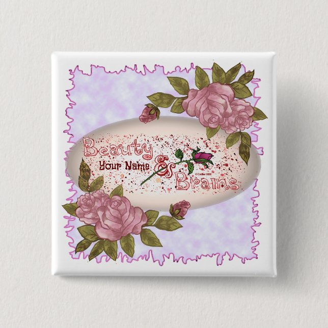 Bóton Quadrado 5.08cm Beleza e cérebro (Frente)