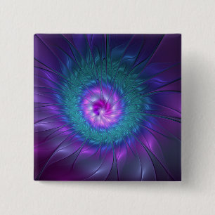 Bóton Quadrado 5.08cm Beleza Floral Abstrata Arte Fractal Colorida Flor