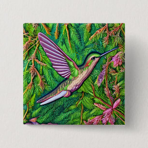 Bóton Quadrado 5.08cm Belo Chique Pequeno Hummingbird.