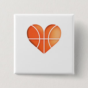 Bóton Quadrado 5.08cm Belo coração de basquete para Dia de os namorado