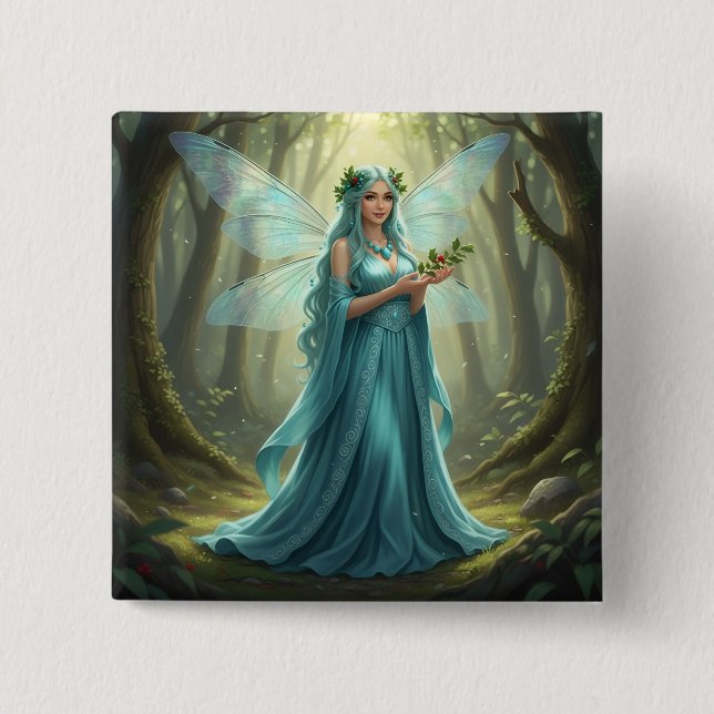 Bóton Quadrado 5.08cm Belo Dezembro Turquoise Fairy (Frente)