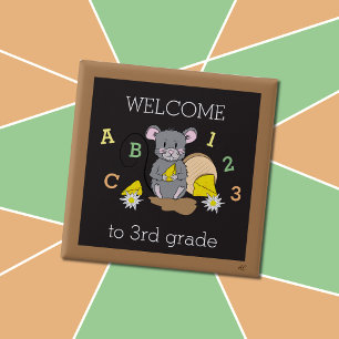Bóton Quadrado 5.08cm Bem-vindo ao 3º ano Botão rua do dia da escola