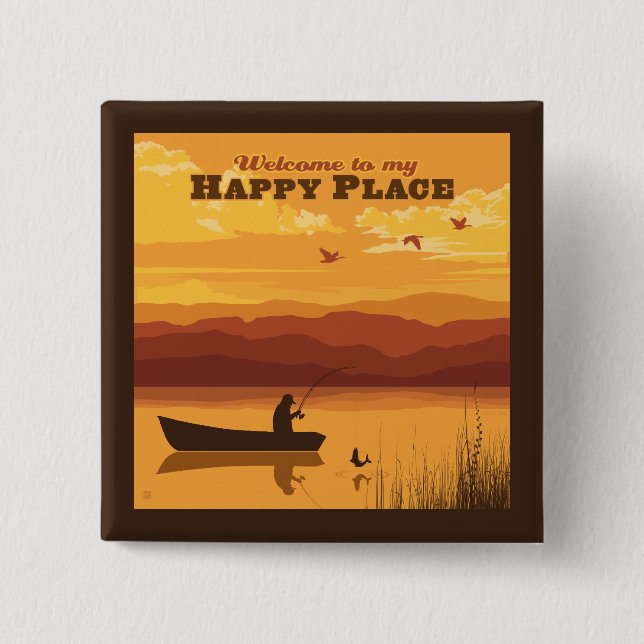 Bóton Quadrado 5.08cm Bem-Vindo Ao Meu Lugar Feliz (Frente)